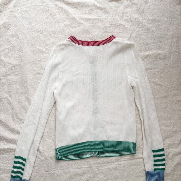 United Colors of Benetton Rainbow Pocket Cardigan XS White Cotton Sheep Logo - Picture 12 of 14
